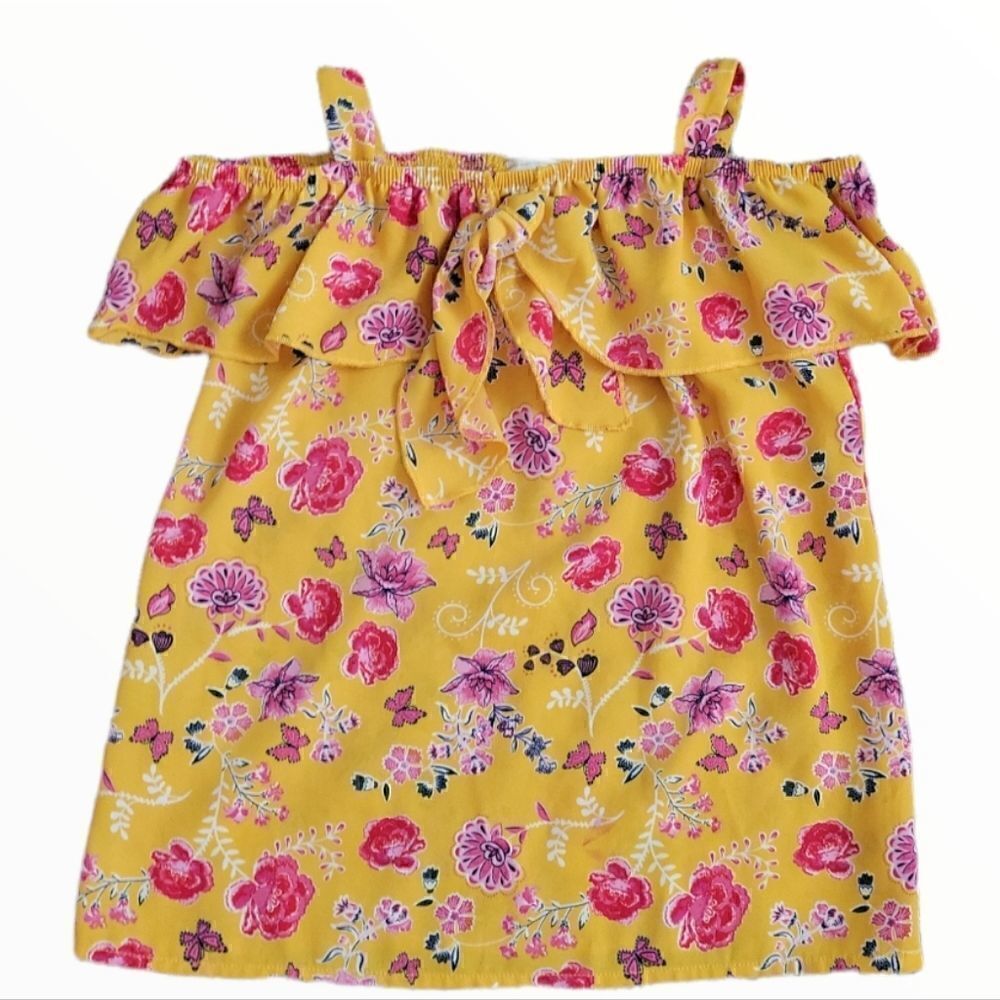 EC LUCY BLEU COLD SHOULDER BLOUSE WITH FLOWERS AND BUTTERFLIES SZ.7-8